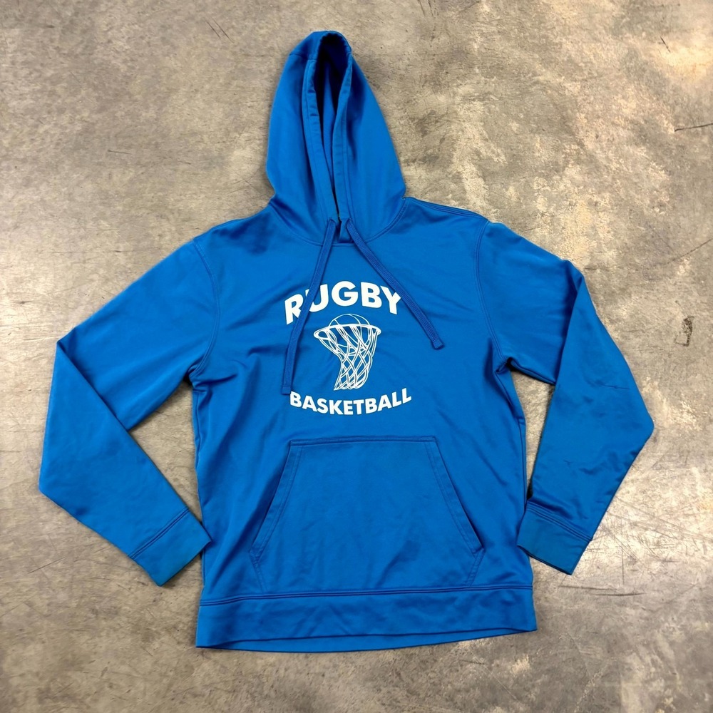 Rugby Basketball Hoodie Blue Pullover Sweatshirt Adult Size L Athletic